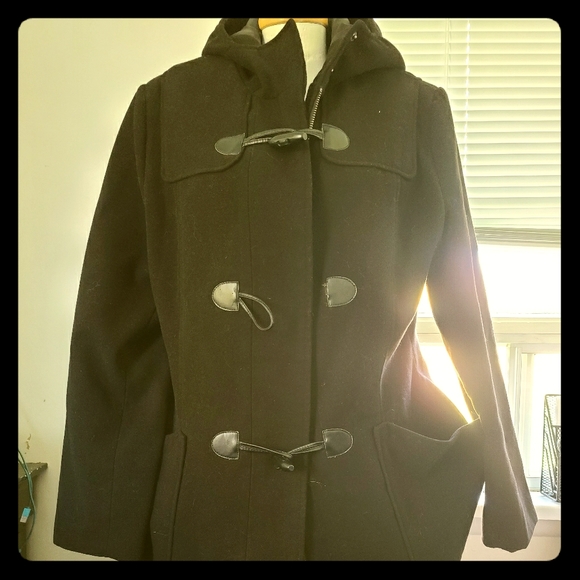 Woman Black Pea coat Jacket with Hood - Picture 1 of 6